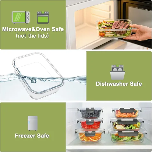 Miniatura 3 de BAYZZ 24 piezas de recipientes de vidrio para almacenamiento de alimentos con tapas, recipientes de vidrio herméticos para preparar comida