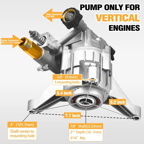 Miniatura 2 de Bomba de lavado a presión de 7/8 pulgadas, eje vertical, bomba de lavado a presión de repuesto para lavadora a presión 2300-2600 PSI