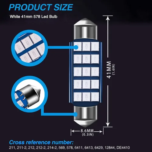 Miniatura 2 de 578 bombillas LED extremadamente brillantes, 6500K 400LM para interior LED, cúpula, mapa, puerta, bombillas 211-2 212-2 bombilla LED festoon 1.614