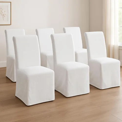 Miniatura 12 de Parsons - Juego de 2 sillas de comedor tapizadas con falda extraíble lavable, sillas de cocina con respaldo alto y patas de madera maciza, tela