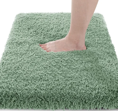 Miniatura 60 de Yimobra Alfombra de baño de felpa esponjosa, súper lanuda suave, cómoda, antideslizante, absorbente de agua, alfombra de baño de microfibra que se