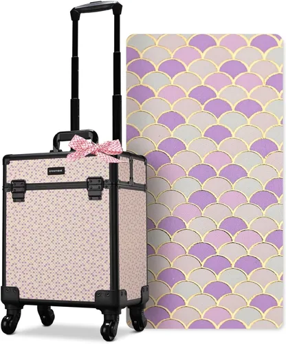 Miniatura 74 de BYOOTIQUE estuche rodante para maquillaje 4 en 1, con cerradura, maletín tipo trolley para cosméticos, con 4 ruedas extraíbles, organizador de viaje
