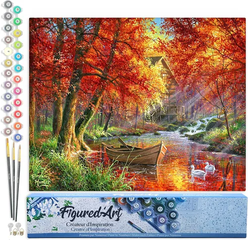 Miniatura 66 de Figured'Art - Juego de pintura por números, lienzo enrollado sin marco, para manualidades, para adultos, 16 x 20 pulgadas, jarrón de peonías