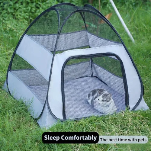 Miniatura 2 de Jaulas para gatos al aire libre para interiores y exteriores, tienda de campaña portátil con malla transpirable, kit de supervivencia para gatos