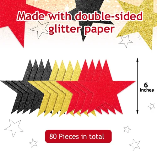 Miniatura 2 de Gejoy 80 piezas de recorte de estrellas con purpurina, decoración de estrellas doradas, estrella de papel doble impresa para noche de cine