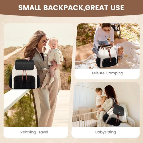 Miniatura 4 de LOVEVOOK Mochila para pañales, bolsa de bebé pequeña, bonita bolsa de pañales para bebé, elegante bolsa de viaje resistente al agua para mamá, Negro