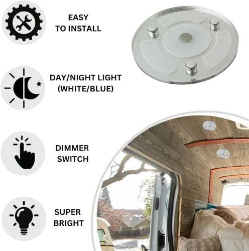 Miniatura 2 de Marvix Lámpara de techo LED RV de 12 V 24 V, foco regulable de día/noche, interruptor táctil azul/blanco, foco de techo controlado - Iluminación