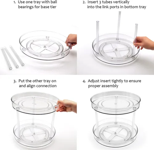 Miniatura 6 de Amolliar Lazy Susan de 2 niveles de 11 pulgadas, organizador giratorio para gabinete, cocina, nevera, encimera, baño, organizador de despensa