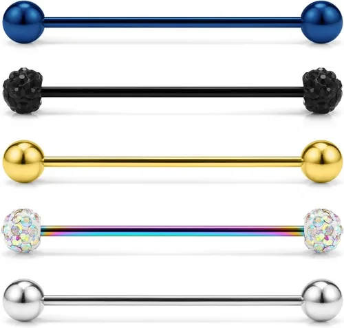 Miniatura 8 de Ruifan Piercings de 14 g de acero inoxidable Industrial Barbell para cartílago de la oreja joyería1 1/2 pulgadas (38 mm)