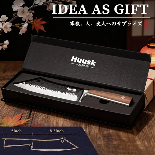 Miniatura 6 de Huusk Regalos de parrilla para hombres, cuchillo de carnicero forjado a mano de alto carbono japonés vikingo tallado cuchillos para rebanar barbacoa