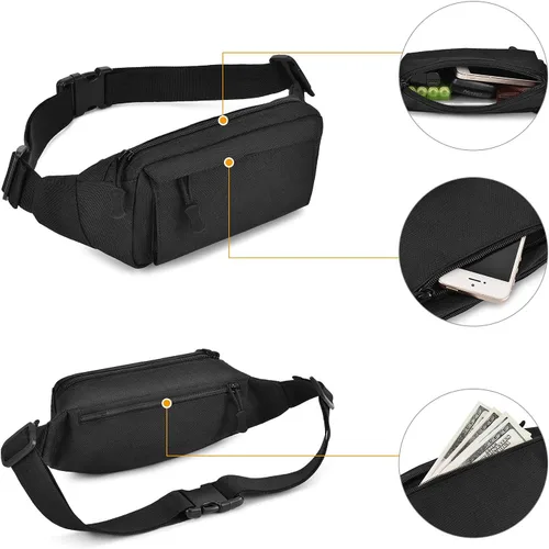 Miniatura 4 de Huntvp Riñonera táctica pequeña militar WR de nailon para uso diario, correr, viajes, senderismo, escalada (negro)