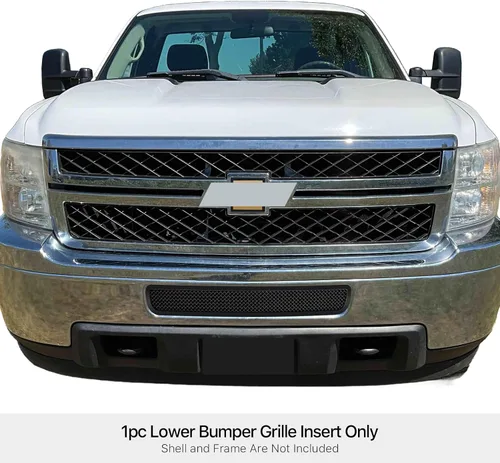Miniatura 3 de APS Compatible con Chevy Silverado 2500HD 3500HD 2011-2014 Parachoques inferior de acero inoxidable de malla negra Rejilla frontal Inserto C76832H