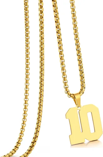 Miniatura 131 de Collar de Número Dorado para Hombre, Cadena de Acero Inoxidable con Colgante de Número para Atletas, Joyería Deportiva Personalizada para Niños