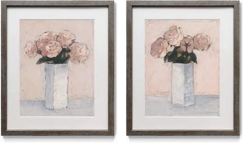 Miniatura 21 de Arte floral para pared, marco rústico de plata envejecida, juego de decoración de pared de 2 piezas: plumeria, caléndula, flores silvestres