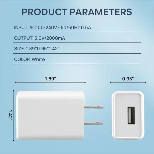 Miniatura 4 de Cubo de cargador de pared 5V2A, fuente de alimentación USB, bloque de carga, enchufe de pared universal, ladrillo, cargador rápido de viaje, Blanco