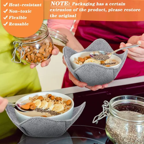 Miniatura 4 de Patelai 12 piezas de soportes para tazones aptos para microondas de poliéster, soportes para tazones calientes que protegen tus manos de platos Gris