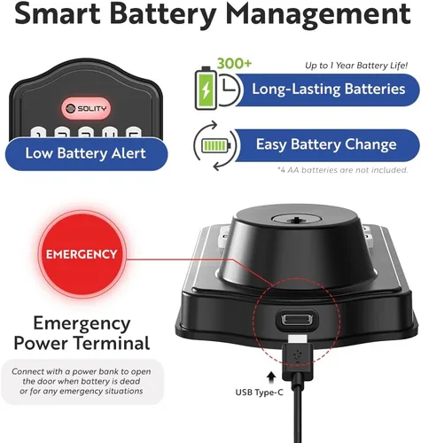 Miniatura 4 de Solity Cerradura electrónica digital inteligente, entrada sin llave, bloqueo automático, 50 códigos personalizados y huellas dactilares, fácil