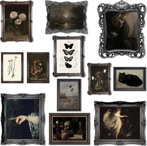 LANCHI95 12 piezas de decoración Dark Academia, imágenes estéticas de decoración oscura melancólica, láminas de arte mural gótico victoriano,