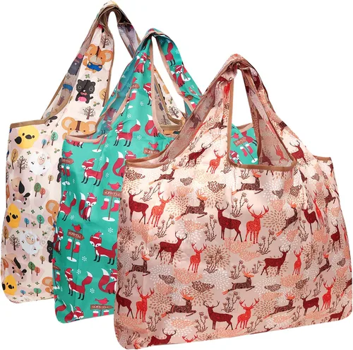 Miniatura 27 de alldyrew - Bolsa plegable para compras, reutilizable de nailon grande, 3 unidades Deliciosos alimentos