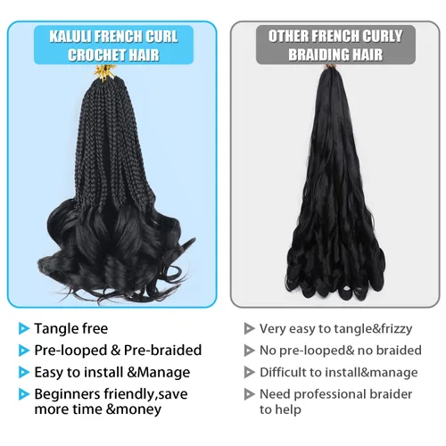 Miniatura 4 de Cabello para Trenzas Rizo Francés Color 1 Trenzas de Ganchillo Rizo Francés 10 Pulgadas Trenzas de Caja Cabello de Ganchillo para Mujeres y Niños