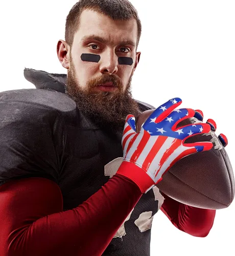 Miniatura 6 de Guantes de fútbol con la bandera estadounidense, guantes receptores de silicona para hombres, guantes receptores de fútbol con bandera de EE. UU.