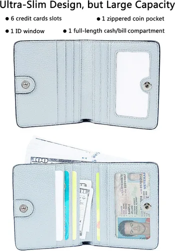 Miniatura 2 de BIG SALE-AINIMOER billetera de bolsillo pequeña con cremallera, plegable, compacta de cuero con bloqueo por identificación por radiofrecuencia