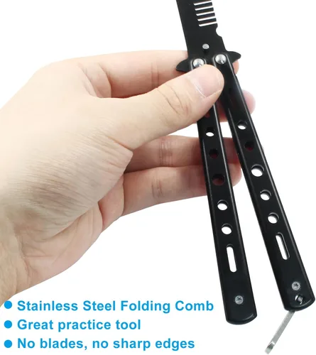 Miniatura 4 de Paquete de 2 cuchillos de mariposa peine de entrenamiento de práctica de peine plegable de acero inoxidable principiantes entrenador artes marciales