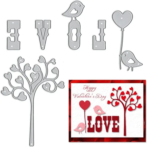 Hying Troqueles de corte de marco de árboles de San Valentín para hacer tarjetas y decoraciones de álbumes de fotos, globos de pájaros, corazones,