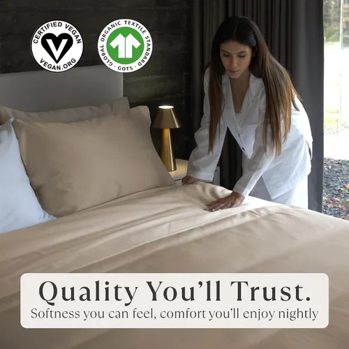 Miniatura 8 de Delilah Home Juego de sábanas de 300 hilos 100 % algodón orgánico, verificado por GOTS y Vegan.org, ropa de cama de satén de 300 hilos,