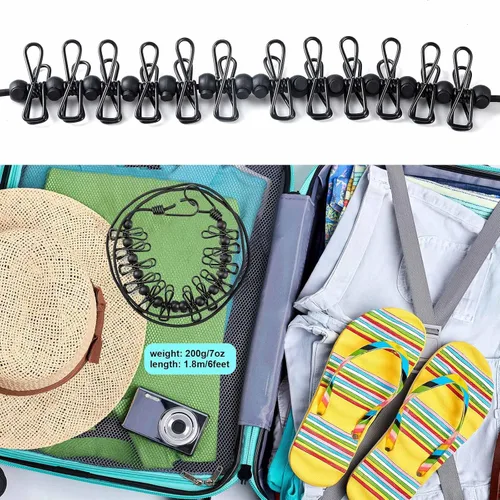 Miniatura 4 de HAWATOUR Clothesline - Esenciales de campamento, portátil, retráctil, con 12 pinzas para la ropa, accesorios de campamento al aire libre, artículos