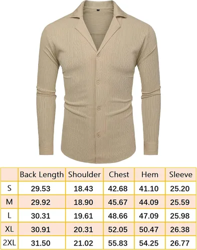 Miniatura 5 de AstoSeu Camisas de pana para hombre, de manga larga, ligeras, con botones
