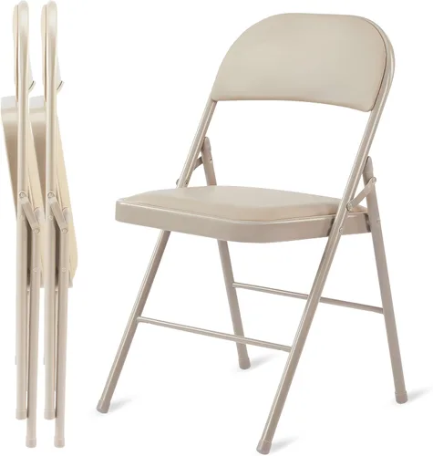 Simple Deluxe Paquete de 2 sillas plegables con asientos acolchados de cuero y marco de metal duradero, cómodas, plegables, portátiles, asiento para