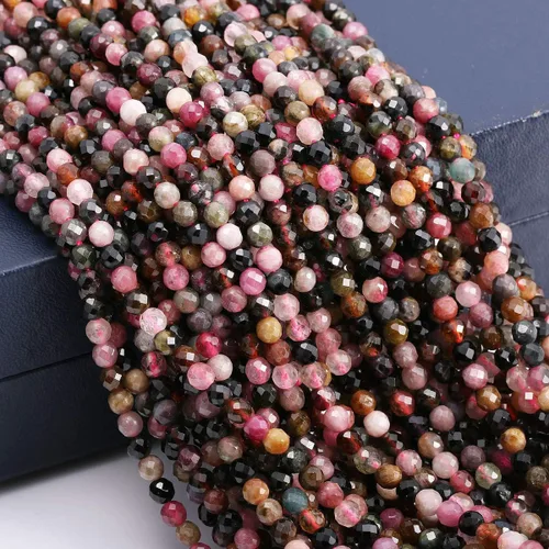 Miniatura 5 de Cuentas de turmalina, cuentas sueltas facetadas de piedras naturales para hacer joyas, pulseras, collares, tamaño 0.138 in, 2 hebras por paquete