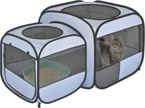 Miniatura 12 de EighteenTek® Corralito portátil 2 en 1 para gatos (puertas delanteras), corralito desplegable para gatitos, sin montaje, cajas de tienda de campaña