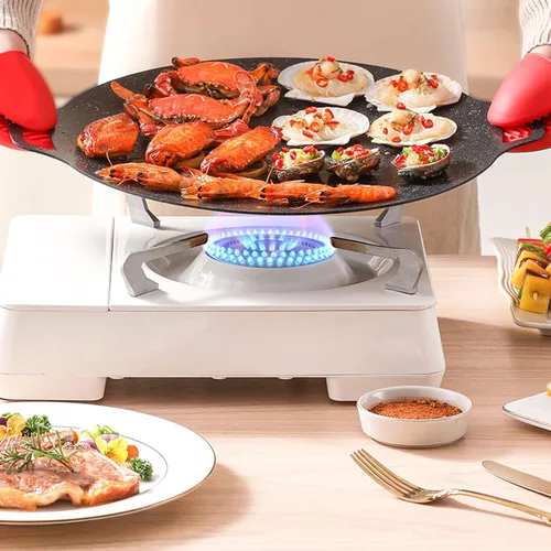 Miniatura 6 de Comales para tortillas, placa de barbacoa, parrilla coreana de barbacoa antiadherente circular sartén, aleación de aluminio Comales para tortillas