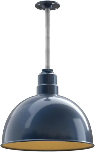Miniatura 34 de Steel Lighting Co. Colgante de cuenco rosa Lámpara montada en el techo Cúpula de 15 pulgadas vástago de 12 pulgadas Estilo granero de acero