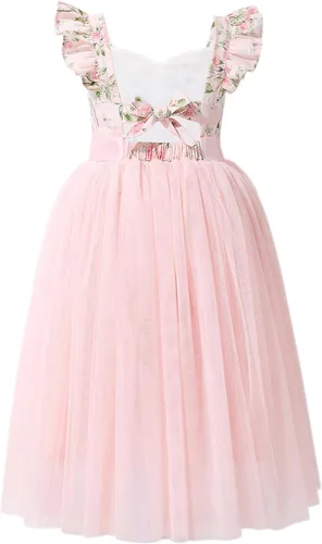 Miniatura 2 de Flofallzique Vestido de tul para niñas, floral de verano, para bodas, cumpleaños, Pascua, casual, para fiestas de té, para niños pequeños