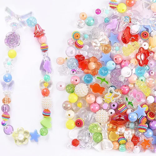 120 cuentas acrílicas surtidas de colores, flores, corazón, mariposa, caramelos, cuentas de caramelo, cuentas de plástico de color caramelo, lindas