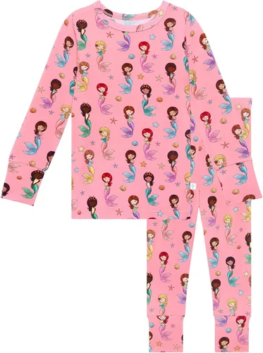 Miniatura 19 de Posh Peanut Pijamas para niñas, suaves, de viscosa de bambú para niños, pijamas a juego de manga larga para niñas