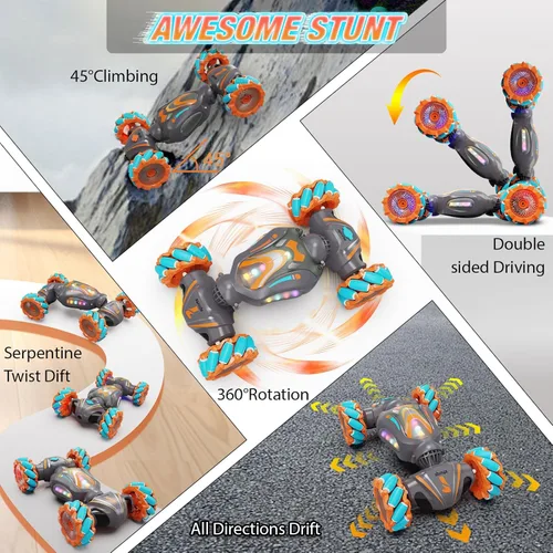 Miniatura 3 de Nicella Coche de control remoto, autos de control remoto rosa para niñas, acrobacias de gestos con luz y música, 4 WD, rotación de 360°, juguetes