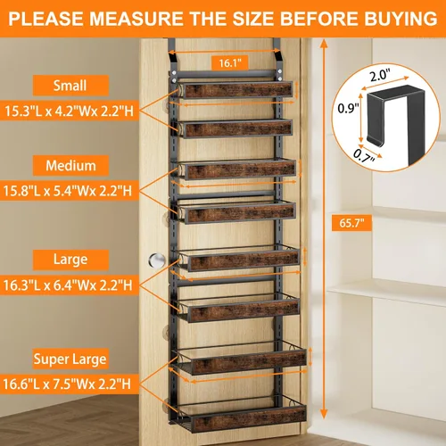 Miniatura 7 de Orangizer 2 en 1 de 8 niveles para colgar o colgar en la pared con cesta de madera ajustable, estante de almacenamiento de condimentos resistente