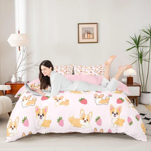 Miniatura 3 de Feelyou Funda de edredón con estampado de perro, tamaño individual, funda de edredón de cachorro de caricatura, lindo juego de ropa de cama