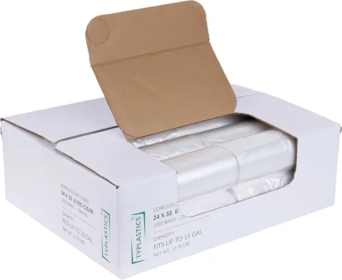 TYPLASTICS Bolsas de basura al por mayor de 1000 bolsas de basura de alta densidad en rollo perforado de 10 a 15 galones de 24 x 33 pulgadas