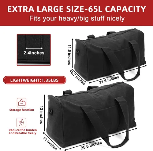 Miniatura 2 de Bolsa de lona grande utilitaria, Negro claro, Bolsa de equipaje duradera