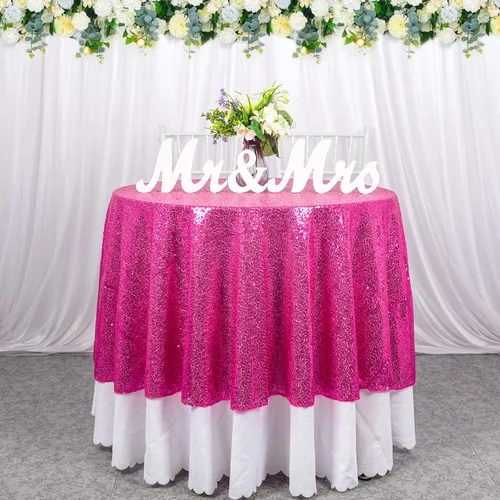 Miniatura 11 de ShinyBeauty Mantel de lentejuelas rosa intenso, superposición redonda brillante de 120 pulgadas para decoración de bodas, fiestas de cumpleaños