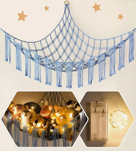 Miniatura 14 de RelaxScene Hamaca esquinera de animales de peluche con luz LED, hamaca de almacenamiento de juguetes, red de peluche grande, organizador colgante