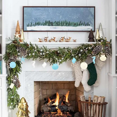 Miniatura 4 de 30 piezas de adornos de estrella de mar de resina, caballito de mar, sanddollar, concha y conchas marinas con cuerda para árbol de Navidad, adornos