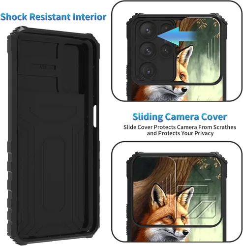 Miniatura 1137 de Funda para Samsung Galaxy S22 Ultra 5G, Galaxy S22 Ultra con cubierta de cámara deslizante, funda resistente de doble capa con función atril Black