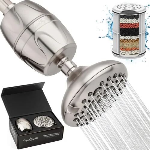 Aqua Elegante Cabezal de ducha de alta presión y filtro de 16 etapas, cabezal de ducha de baño ajustable para montaje en pared con purificador de