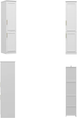Miniatura 8 de FUFU&GAGA Armario estrecho con 2 puertas, moderno armario blanco para dormitorio con asas doradas, armario moderno de almacenamiento de ropa
